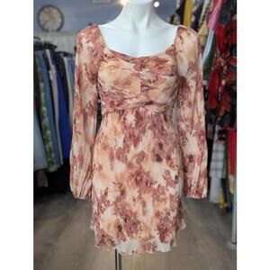 Accordion Pleated Floral Abstract Mini Dress